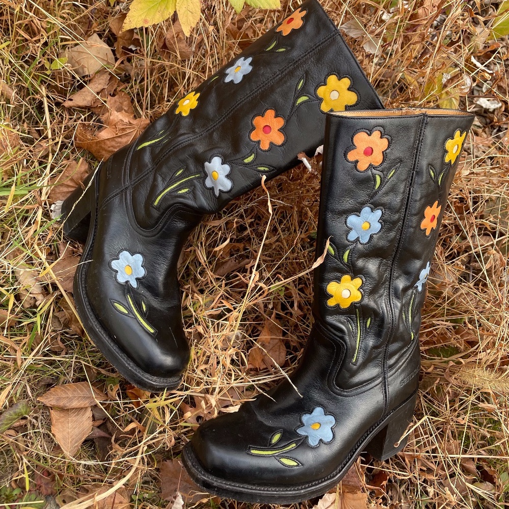 DANDELIE Black Flower Boots